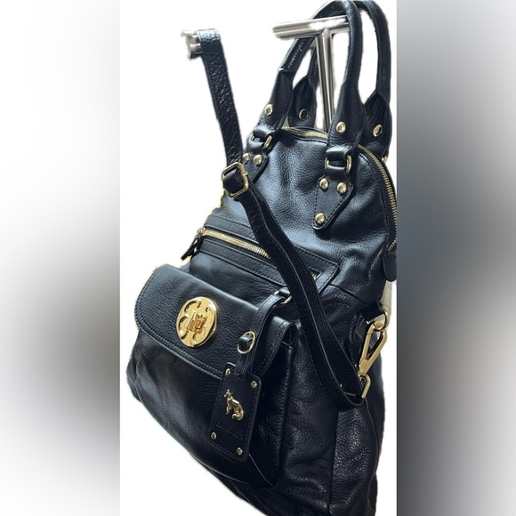 Emma Fox Black Leather Satchel Gold Hardware Convertible Shoulder Bag Purse Lg - Picture 6 of 15